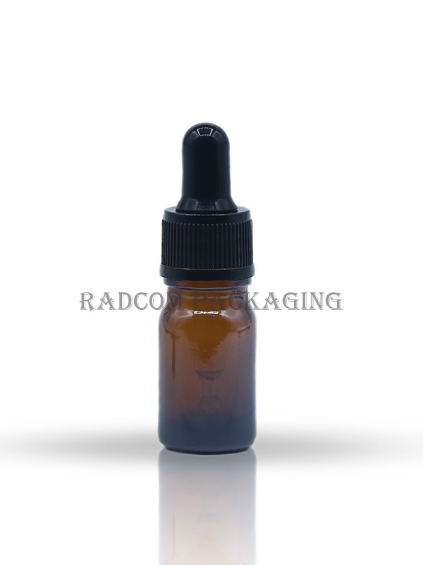 5ML Amber Glass Bottle With Black Dropper Set And Black Rubber Teat And Glass Tube Of Upto 110mm